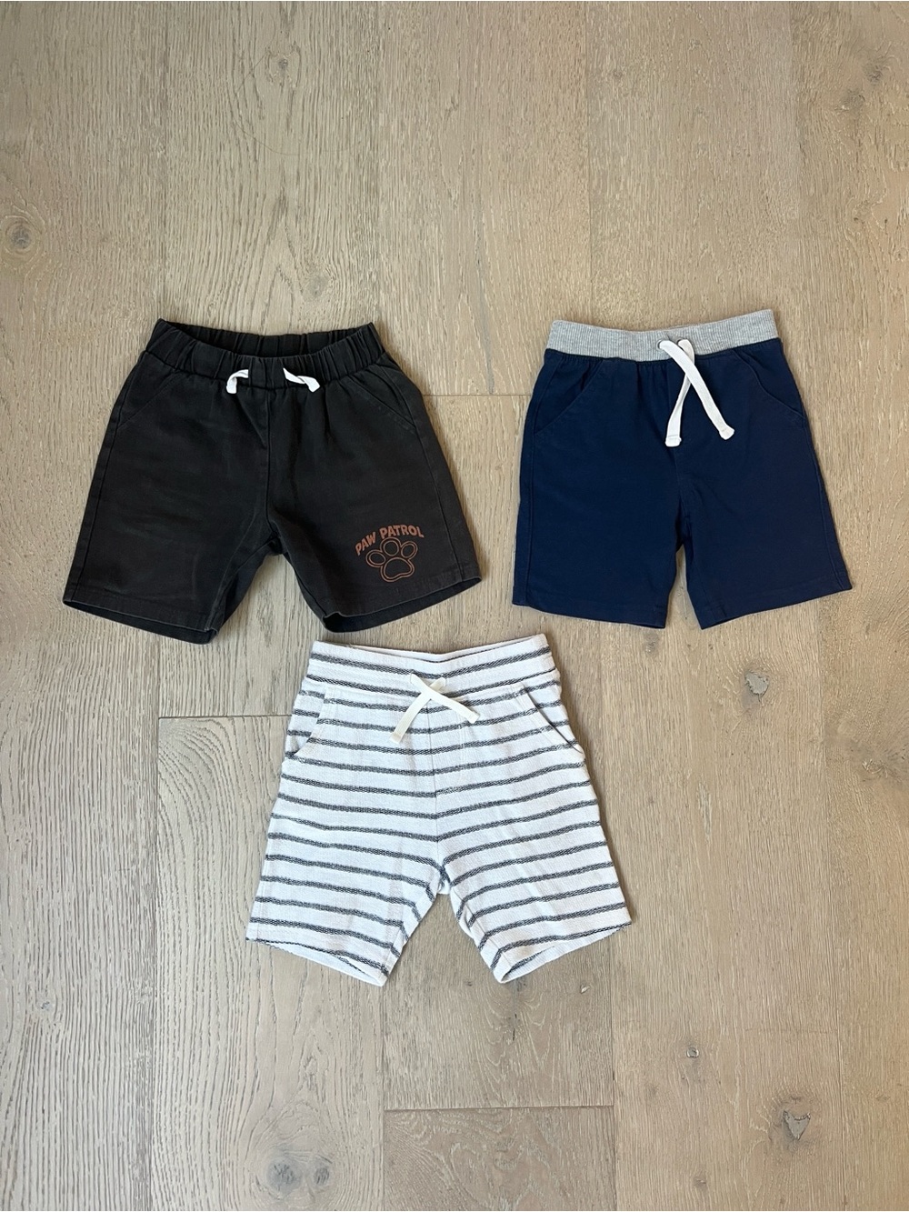 4T ~ 3-Pack Pull-On Shorts ~ Black, Navy & White Striped